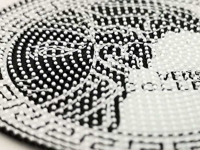 Premium 3D silicone heat transfer labels with brush dots effect